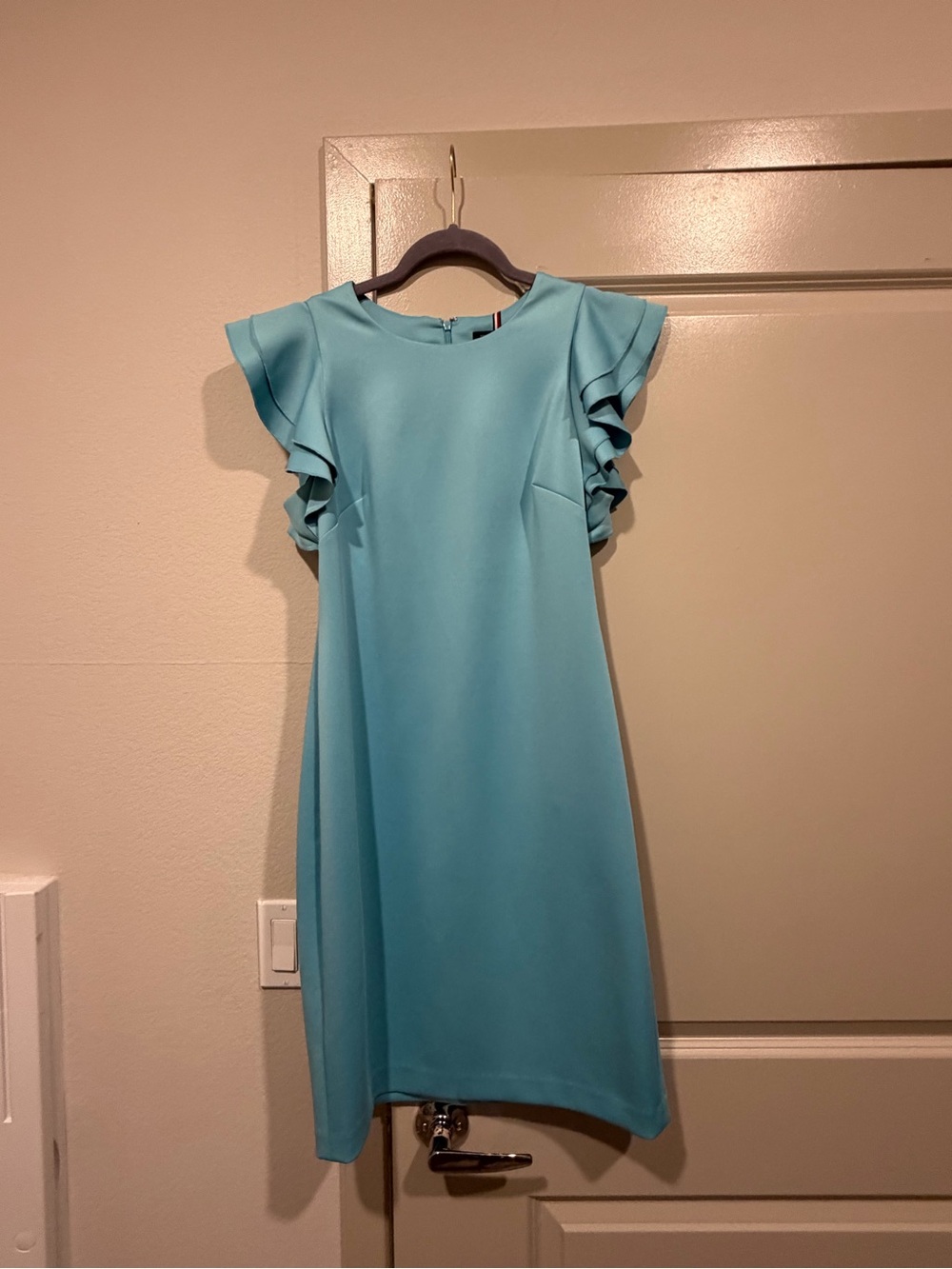 Tommy Hilfiger Aqua Ruffle Sleeve Shift Dress